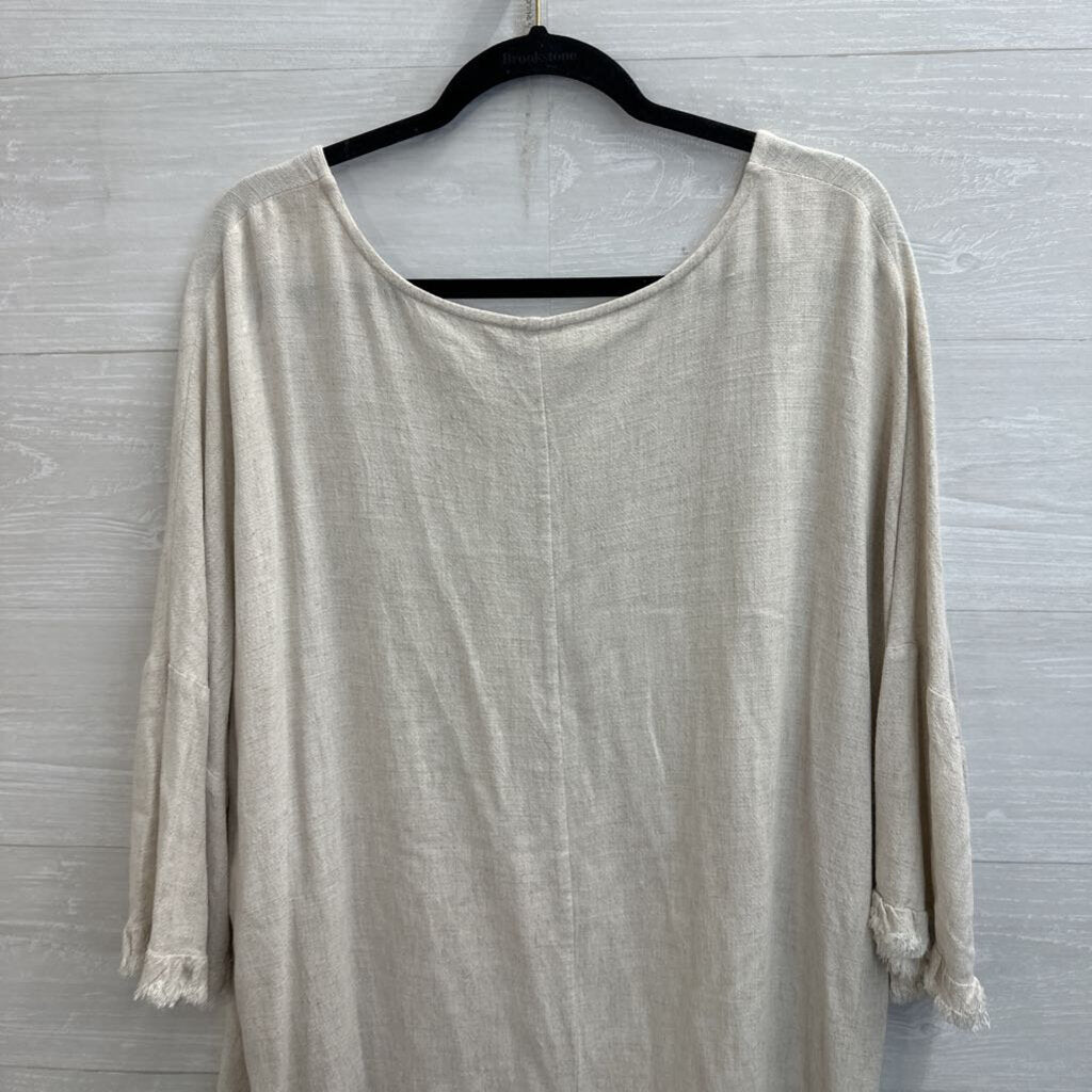 Umgee Beige Fringe Hem Long Sleeve Top Extra Large