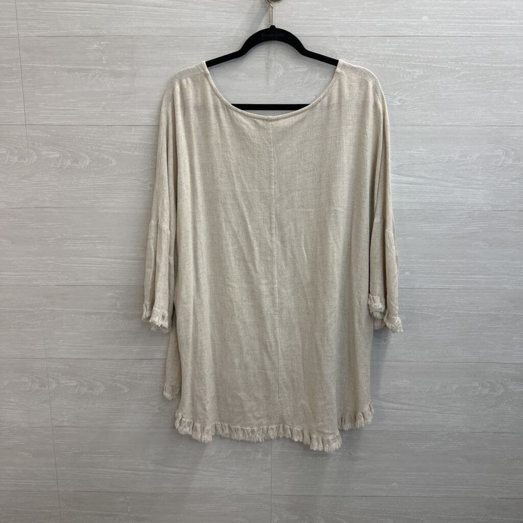 Umgee Beige Fringe Hem Long Sleeve Top Extra Large