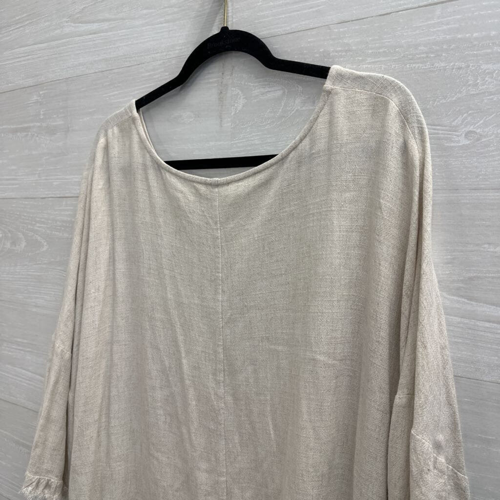 Umgee Beige Fringe Hem Long Sleeve Top Extra Large