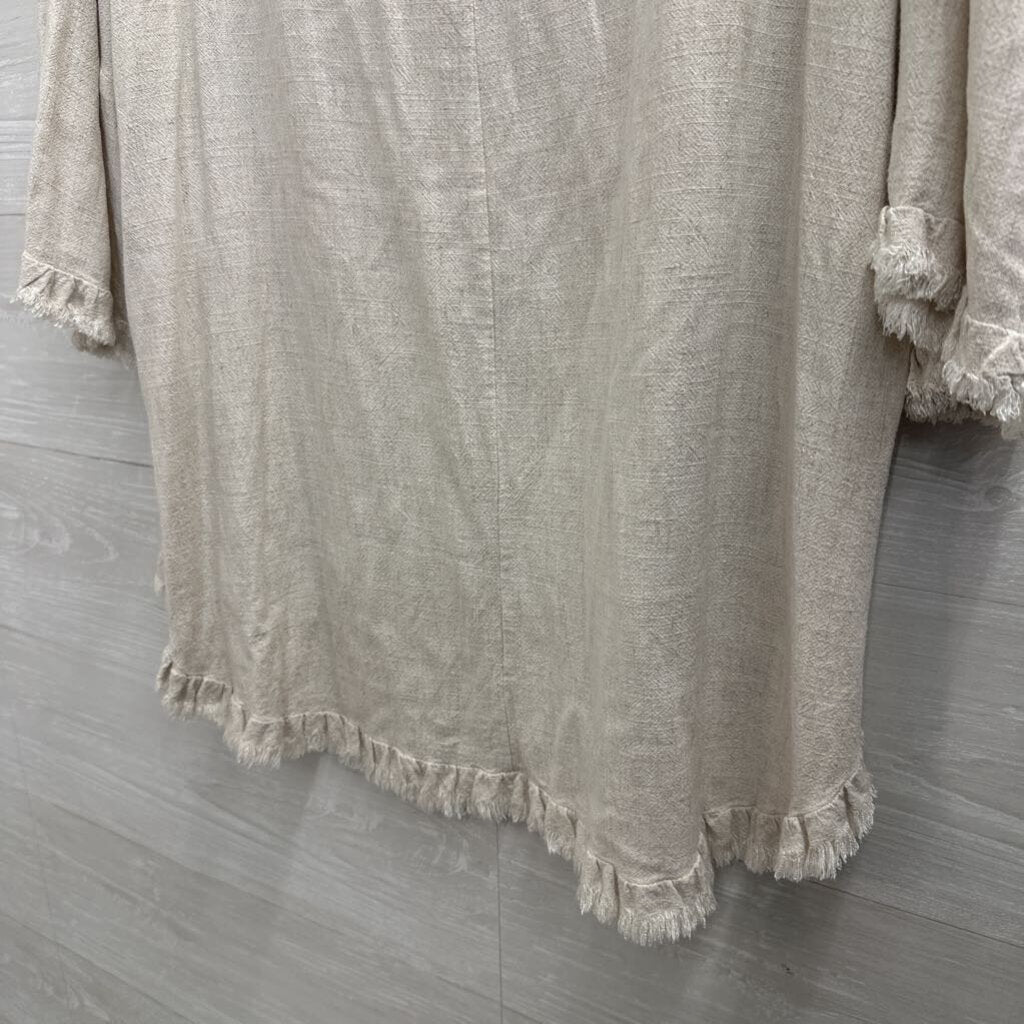 Umgee Beige Fringe Hem Long Sleeve Top Extra Large