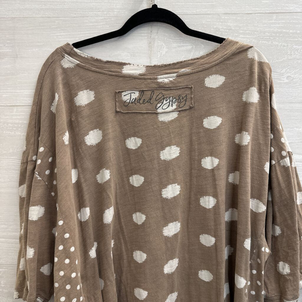 Jaded Gypsy Brown/ White Short Sleeve Top Small/ Medium