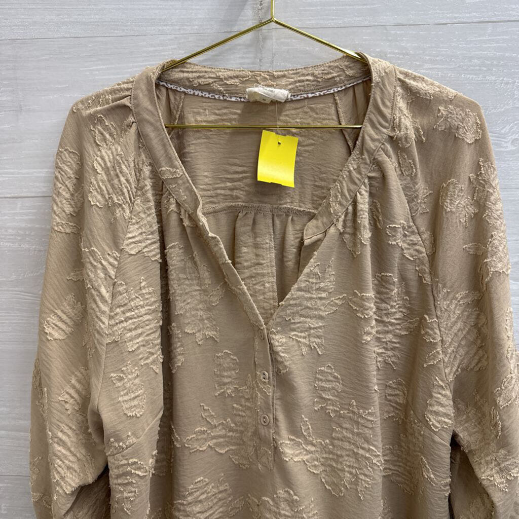 Umgee Brown Textured Print Long Sleeve Top Extra Large