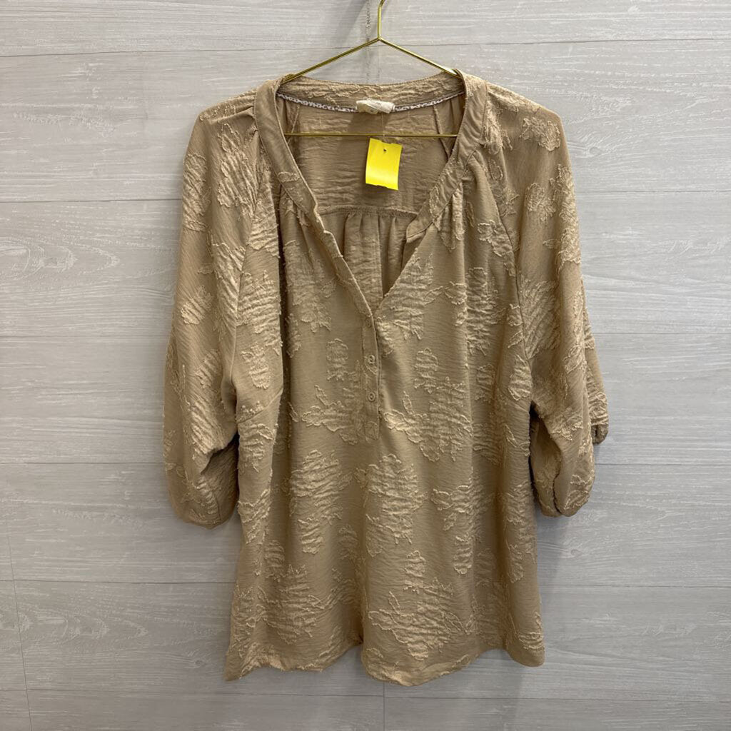 Umgee Brown Textured Print Long Sleeve Top Extra Large