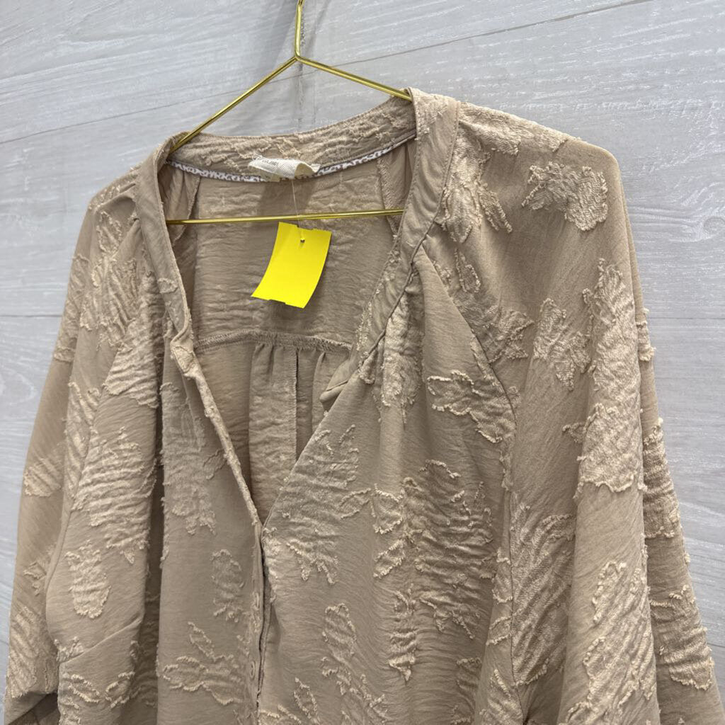 Umgee Brown Textured Print Long Sleeve Top Extra Large