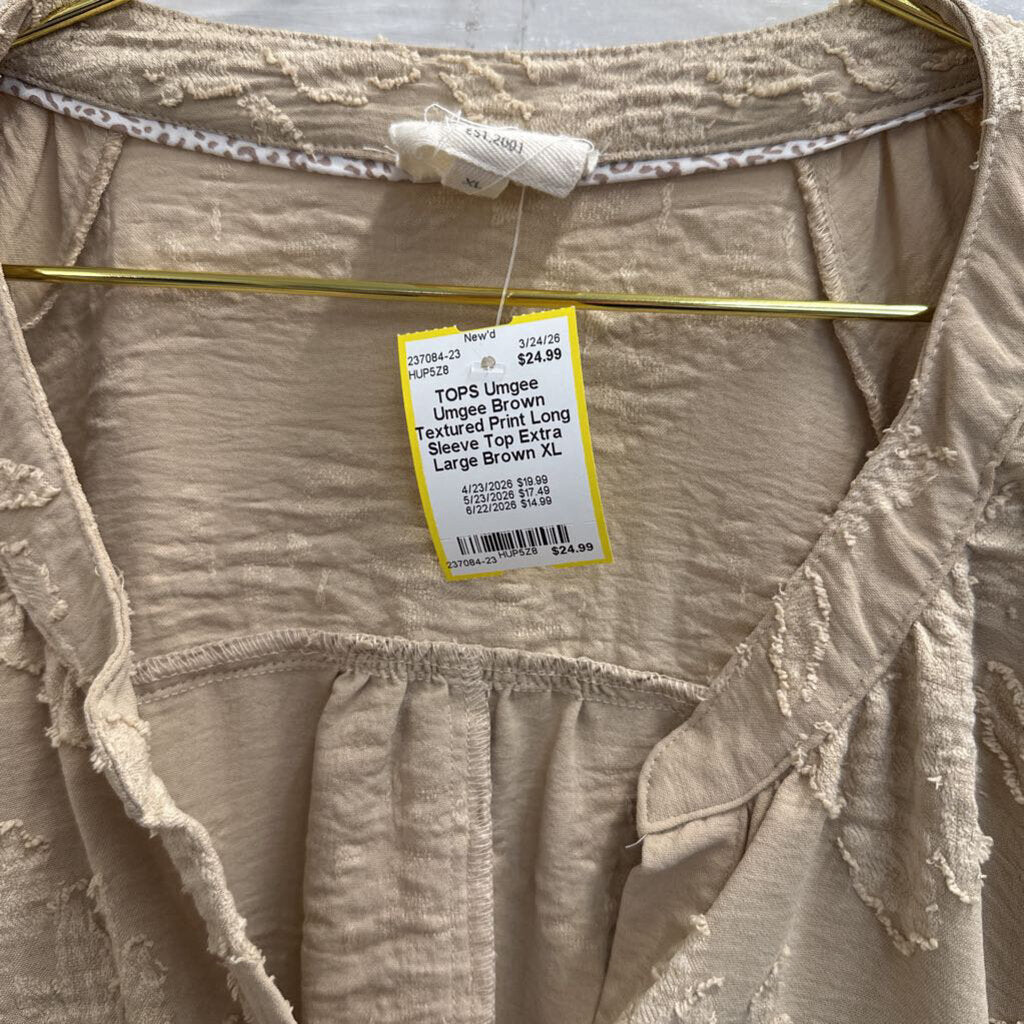 Umgee Brown Textured Print Long Sleeve Top Extra Large