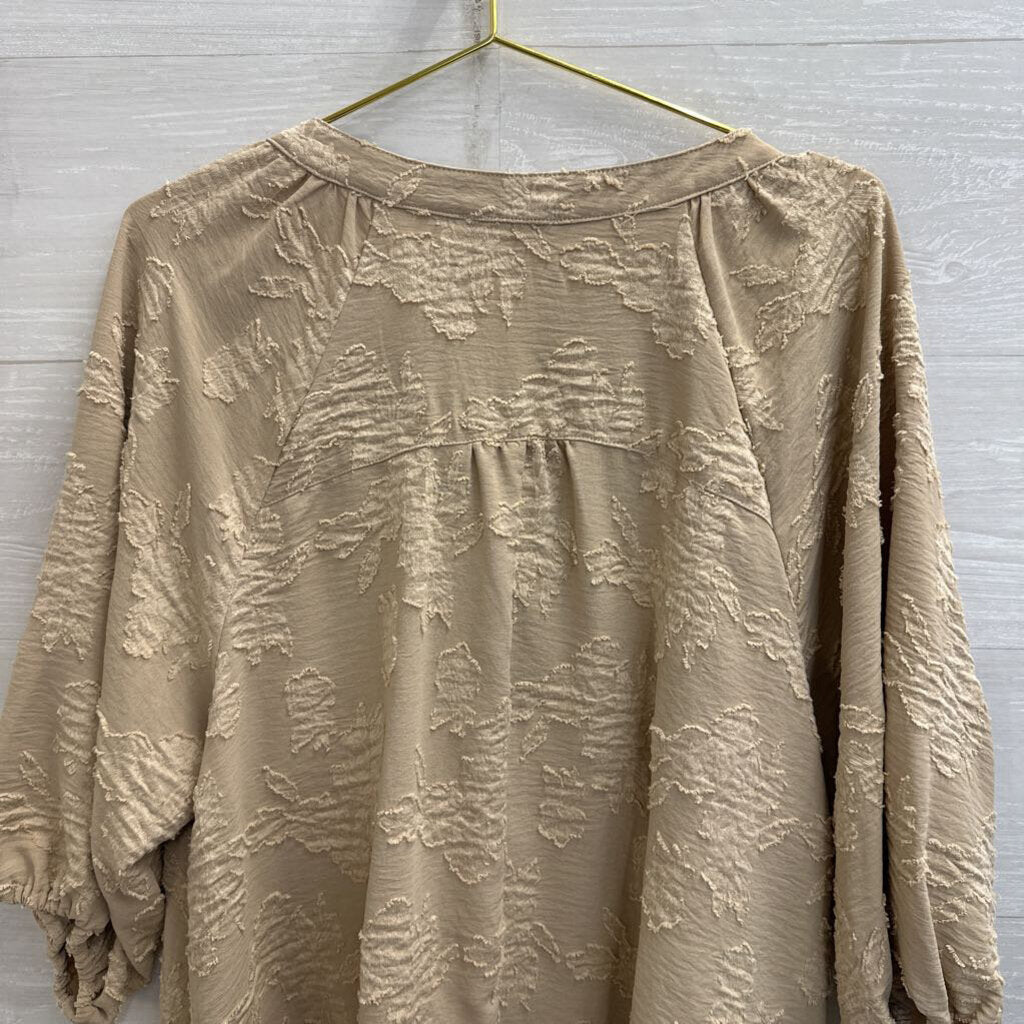 Umgee Brown Textured Print Long Sleeve Top Extra Large