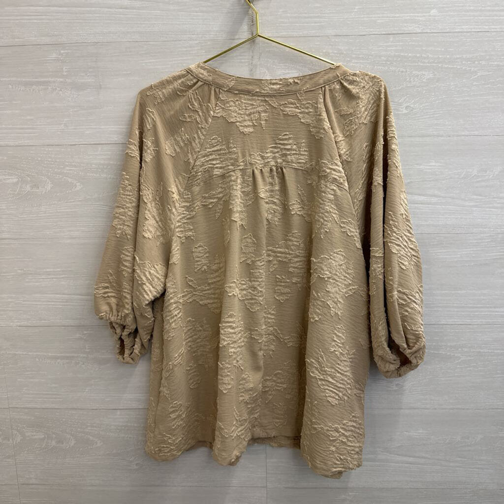 Umgee Brown Textured Print Long Sleeve Top Extra Large