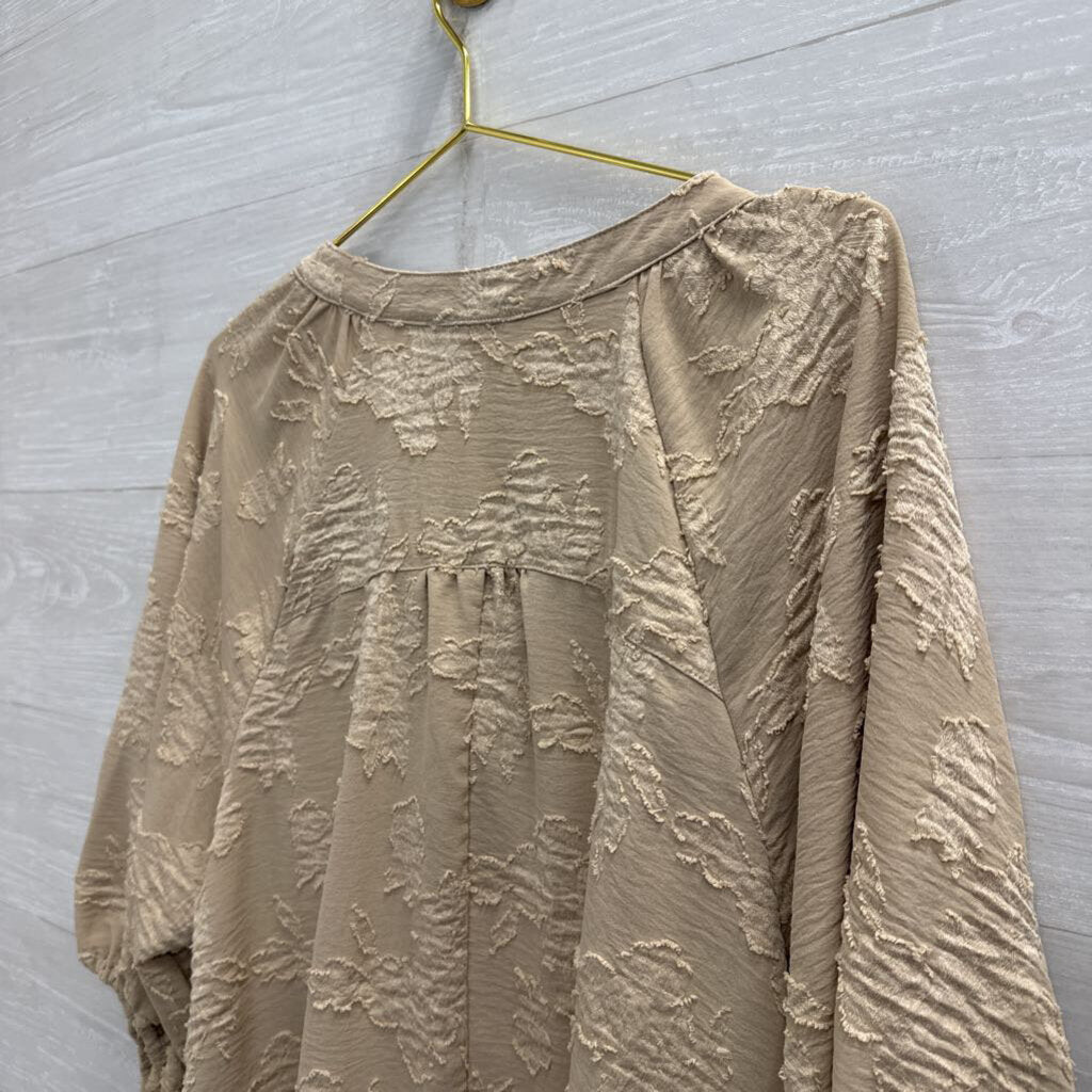 Umgee Brown Textured Print Long Sleeve Top Extra Large
