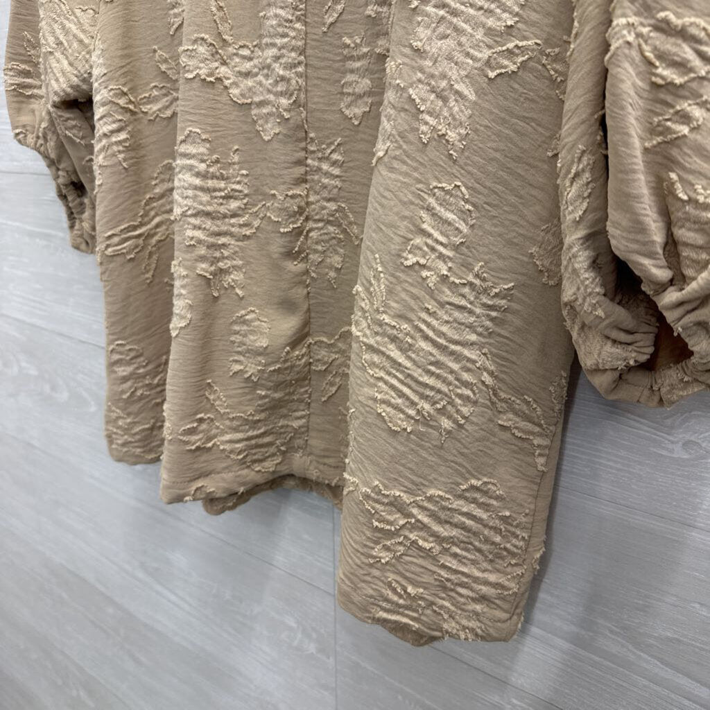Umgee Brown Textured Print Long Sleeve Top Extra Large