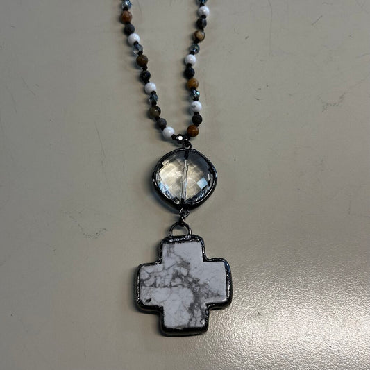 Beaded Cross Pendant Long Necklace