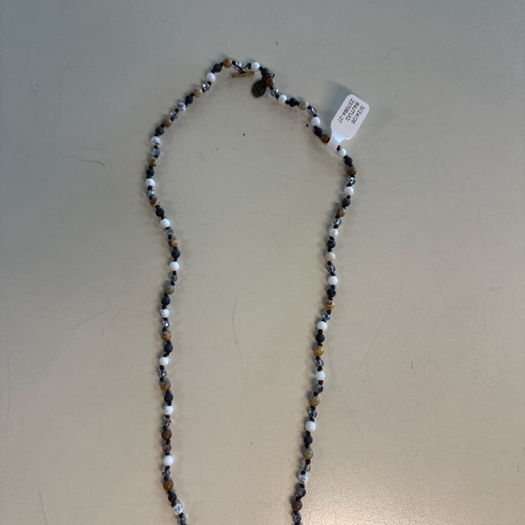 Beaded Cross Pendant Long Necklace