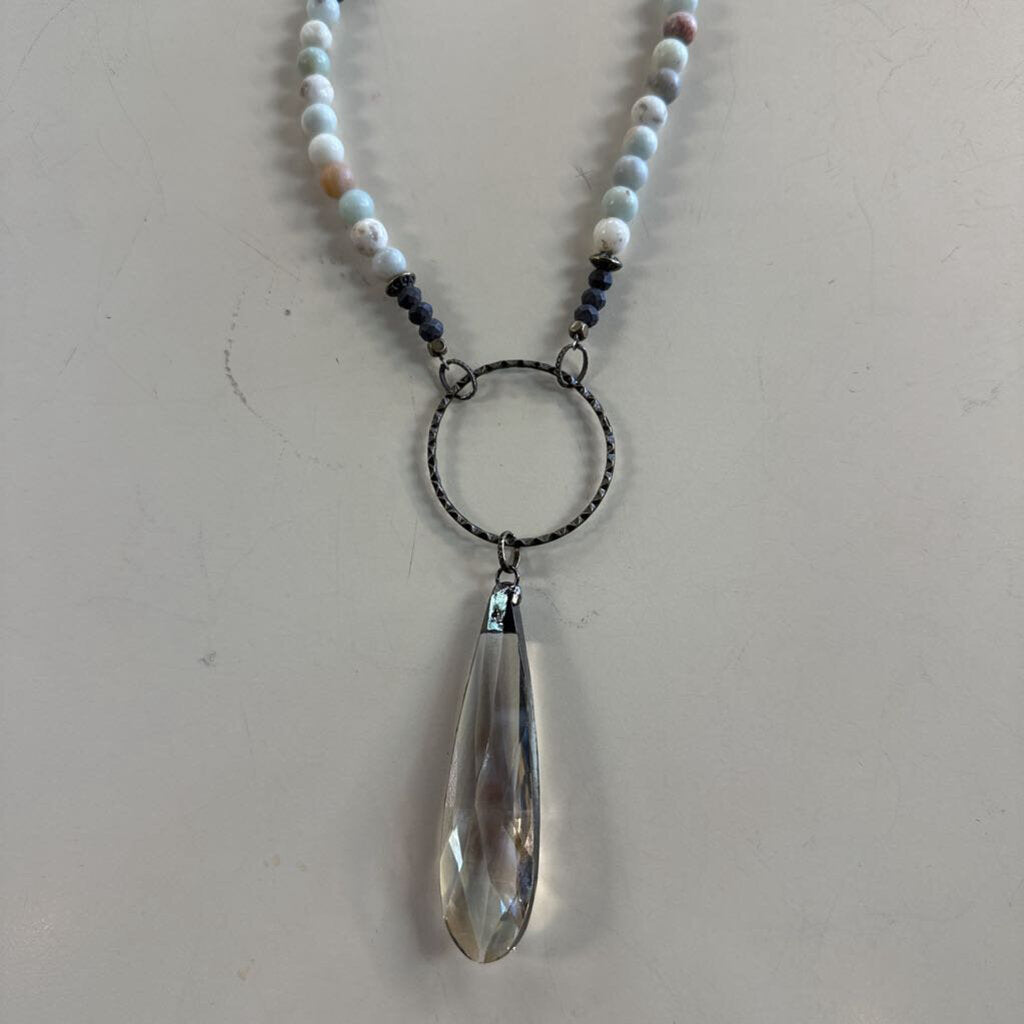 Bronze/ Multi Beaded Clear Pendant Necklace