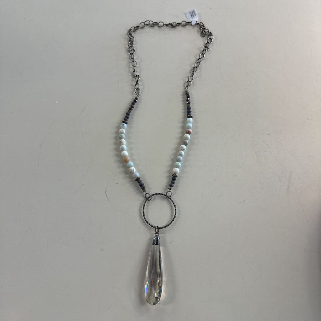 Bronze/ Multi Beaded Clear Pendant Necklace