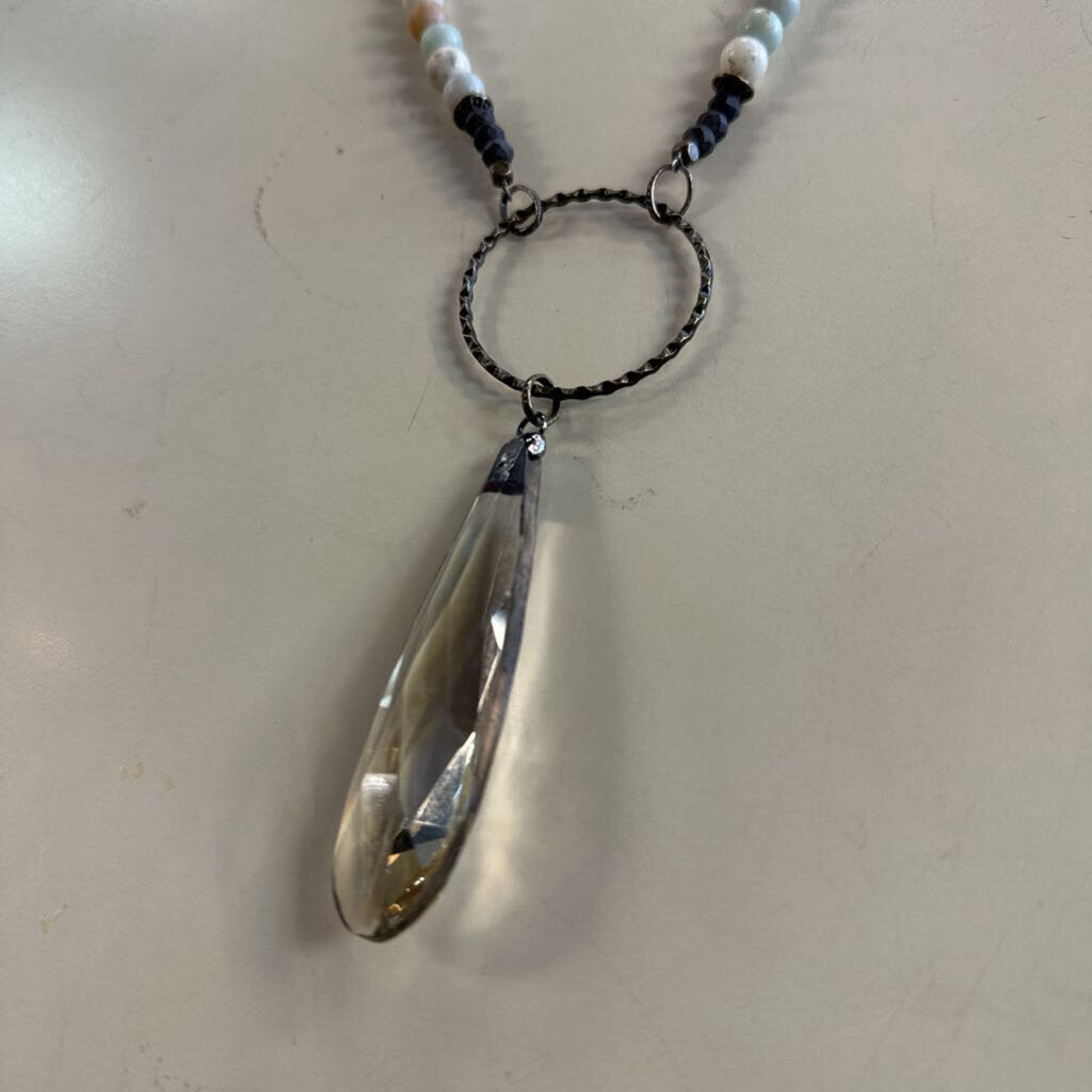 Bronze/ Multi Beaded Clear Pendant Necklace