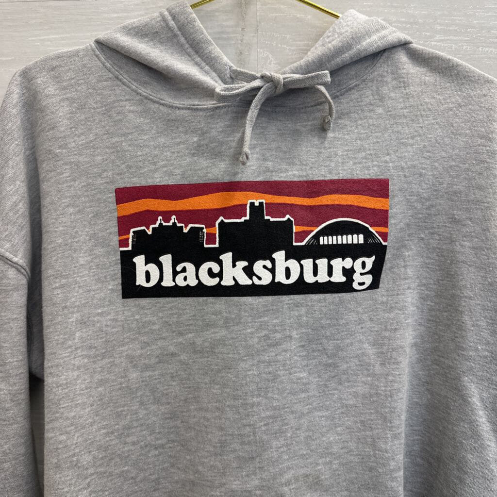 Grey/ Multi Cropped Blackburg Graphic Hoodie Medium