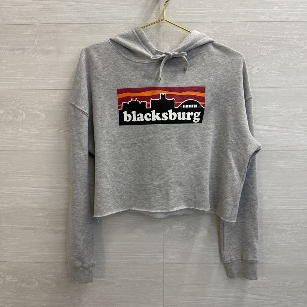 Grey/ Multi Cropped Blackburg Graphic Hoodie Medium