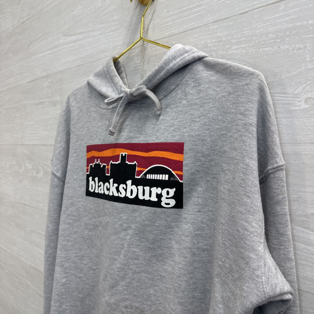 Grey/ Multi Cropped Blackburg Graphic Hoodie Medium