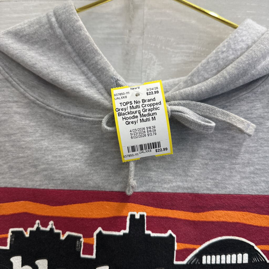 Grey/ Multi Cropped Blackburg Graphic Hoodie Medium
