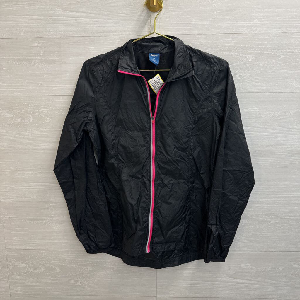 Reebok Black/ Hot Pink Zipper Zip Up Windbreaker Jacket Medium