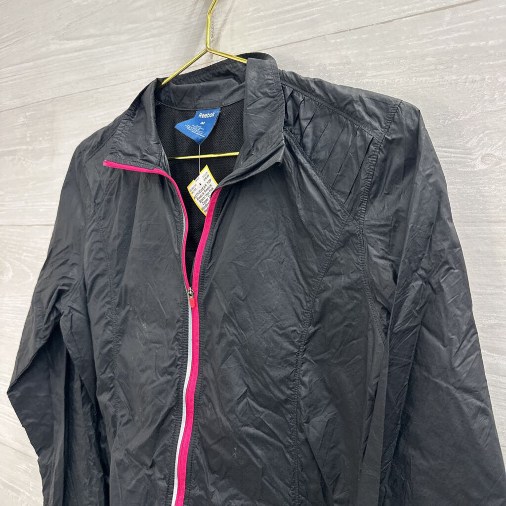 Reebok Black/ Hot Pink Zipper Zip Up Windbreaker Jacket Medium