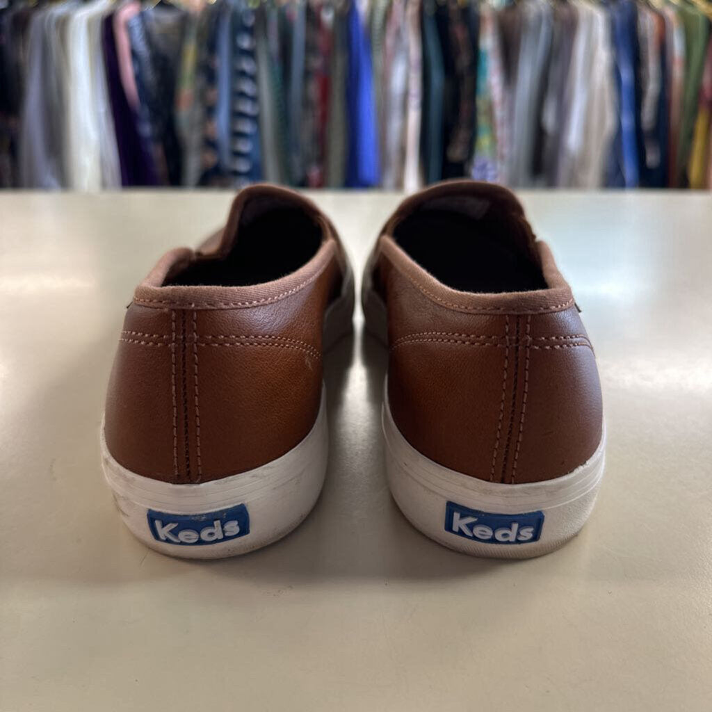 Keds Brown Leather Slip On Sneakers 9