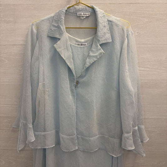 Citi Dress Blue Crinkle Maxi Dress/ Sheer Jacket Set Large