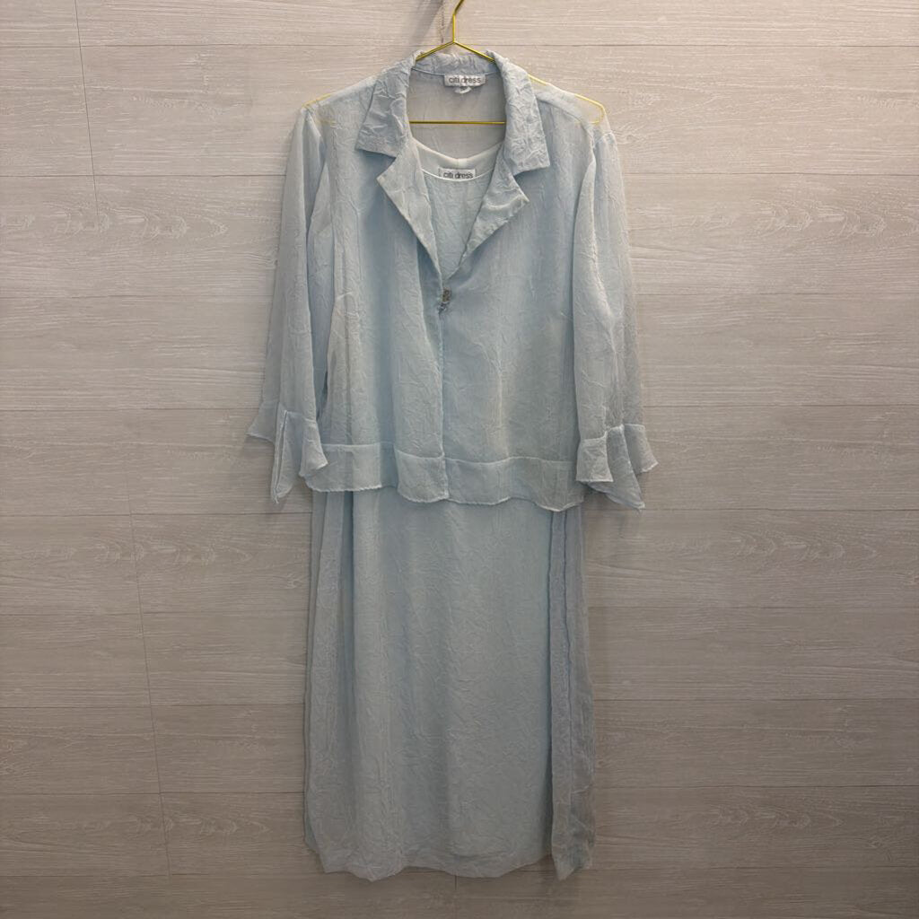 Citi Dress Blue Crinkle Maxi Dress/ Sheer Jacket Set Large