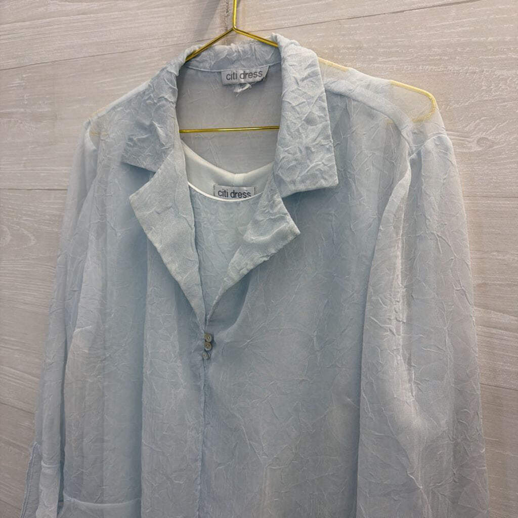 Citi Dress Blue Crinkle Maxi Dress/ Sheer Jacket Set Large