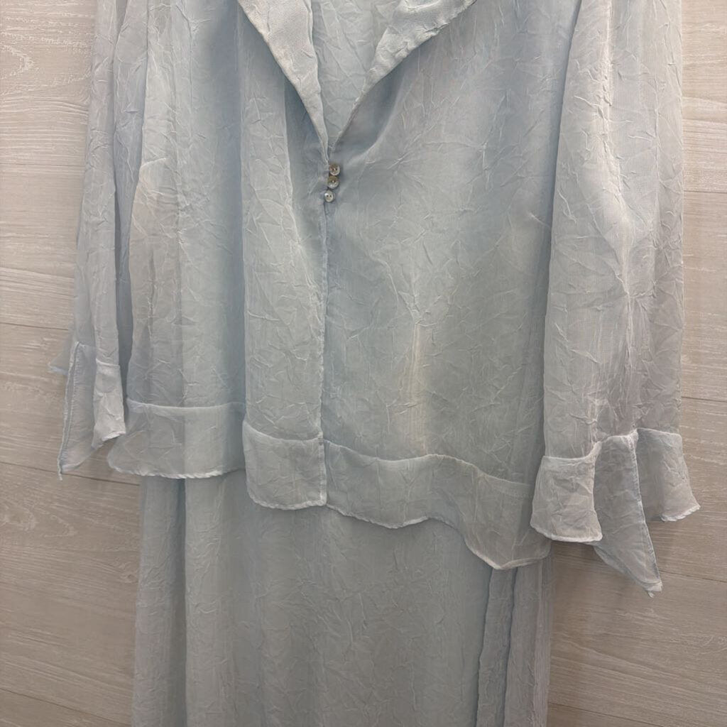 Citi Dress Blue Crinkle Maxi Dress/ Sheer Jacket Set Large