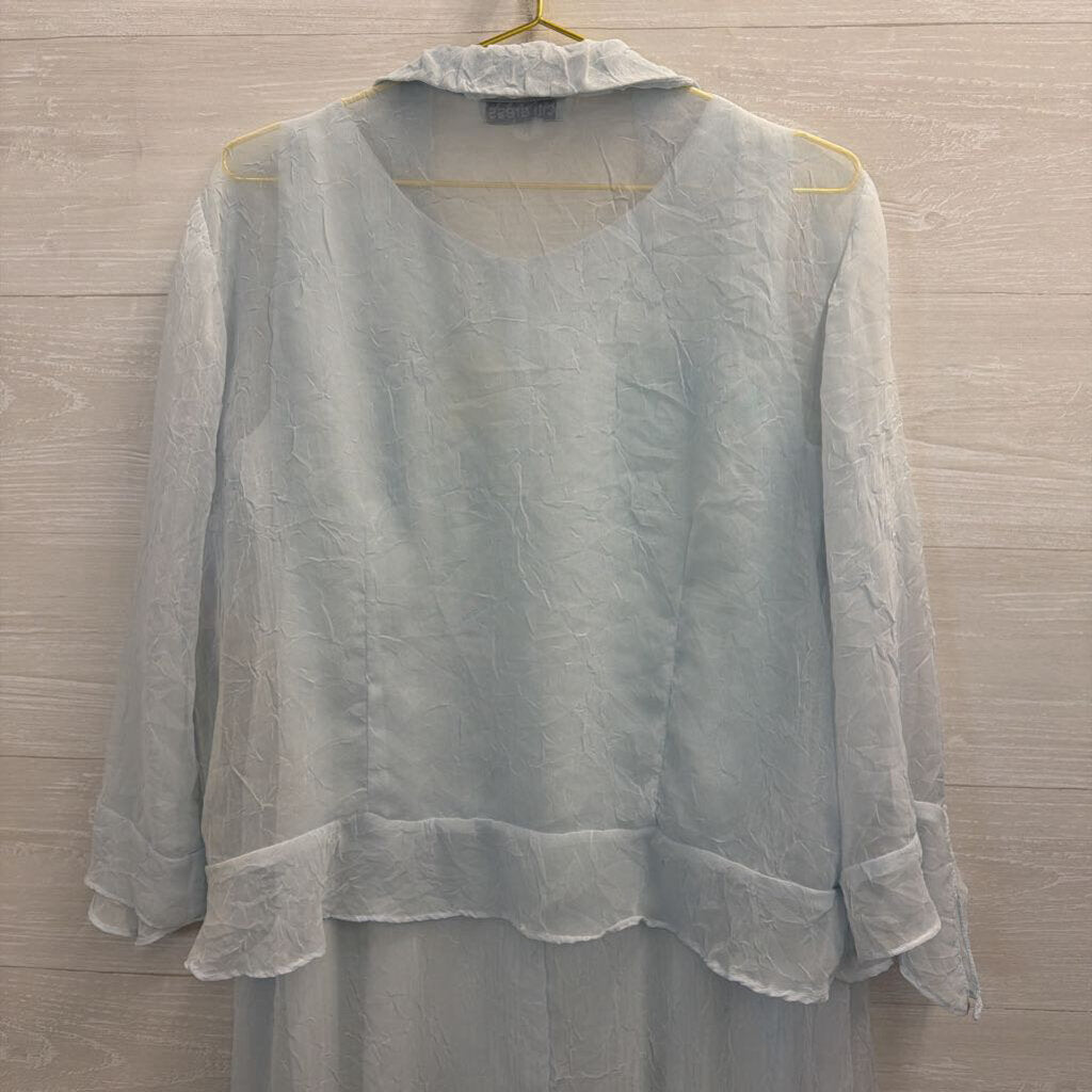Citi Dress Blue Crinkle Maxi Dress/ Sheer Jacket Set Large