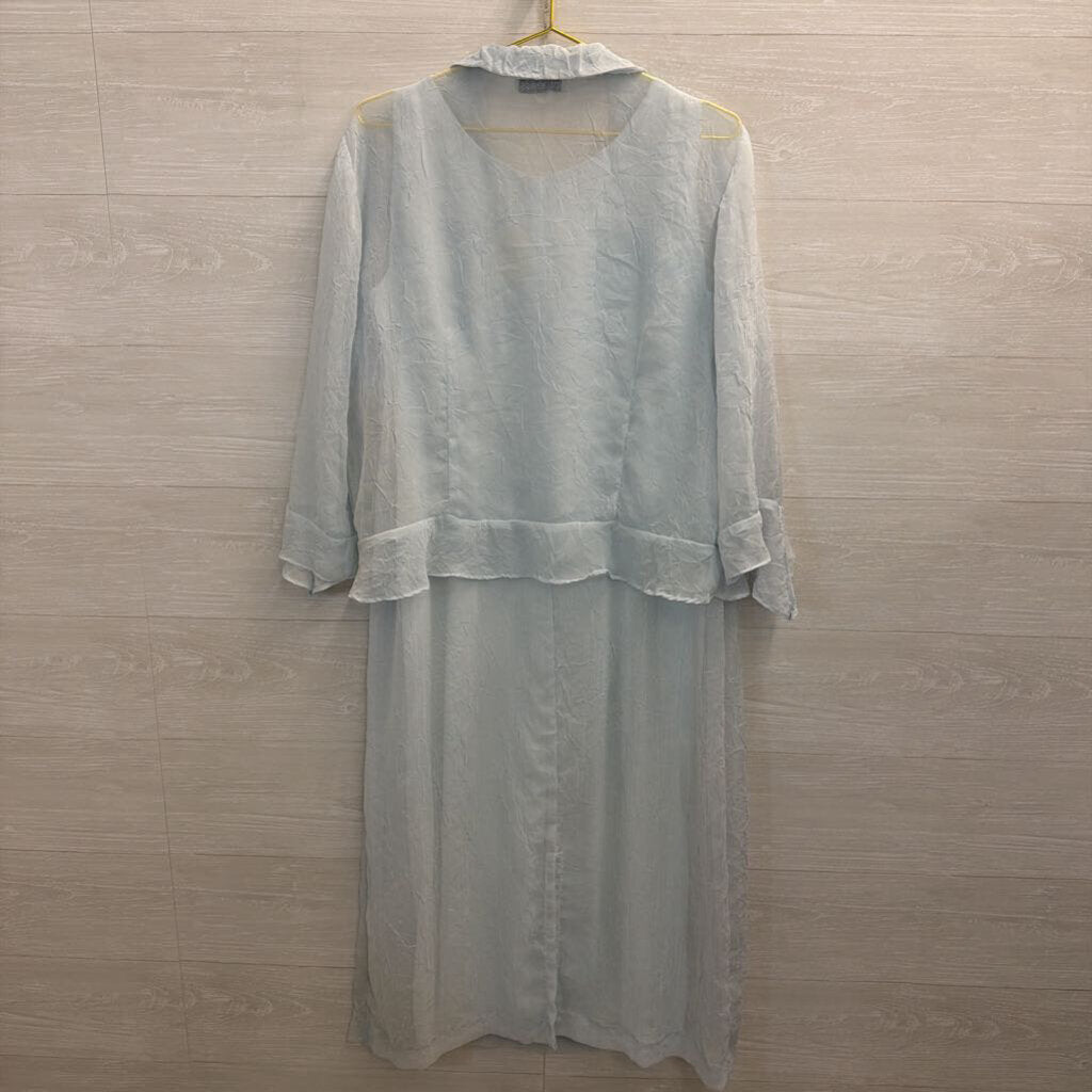 Citi Dress Blue Crinkle Maxi Dress/ Sheer Jacket Set Large