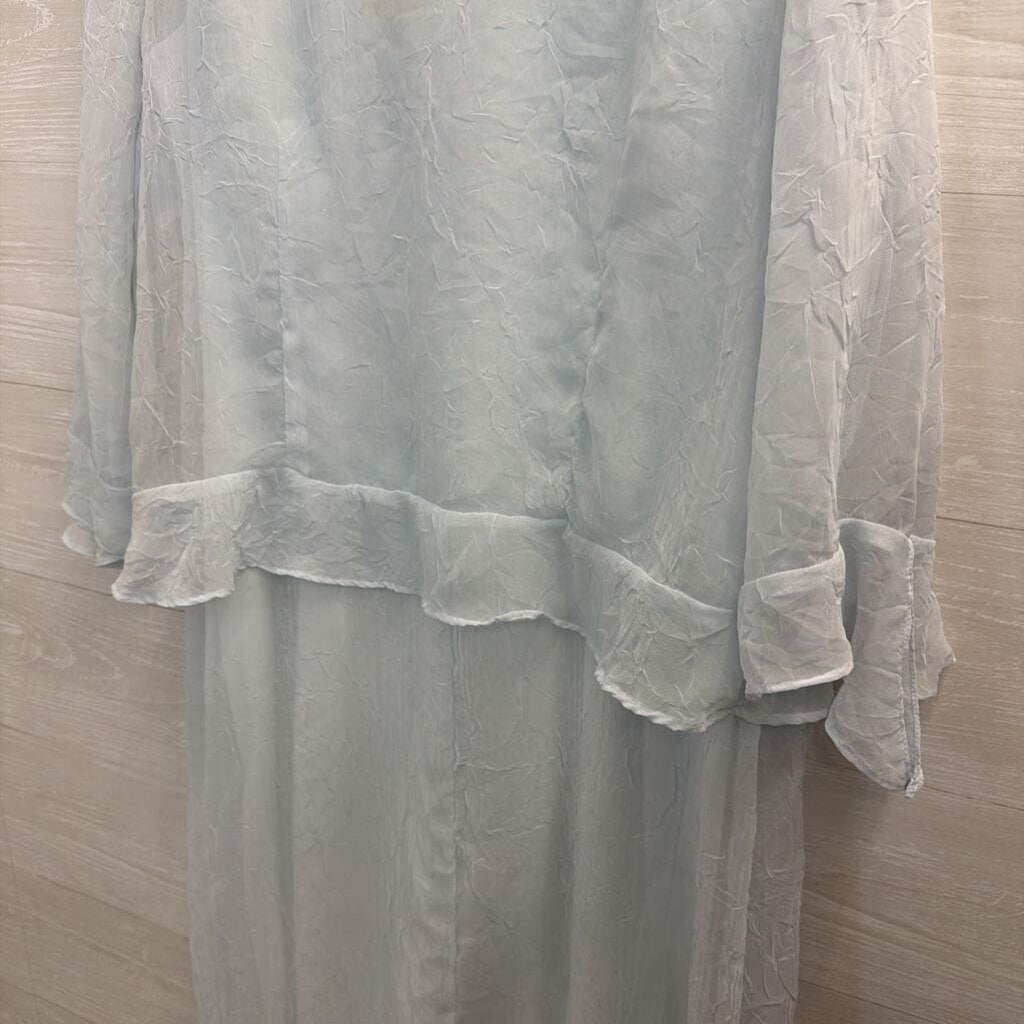 Citi Dress Blue Crinkle Maxi Dress/ Sheer Jacket Set Large