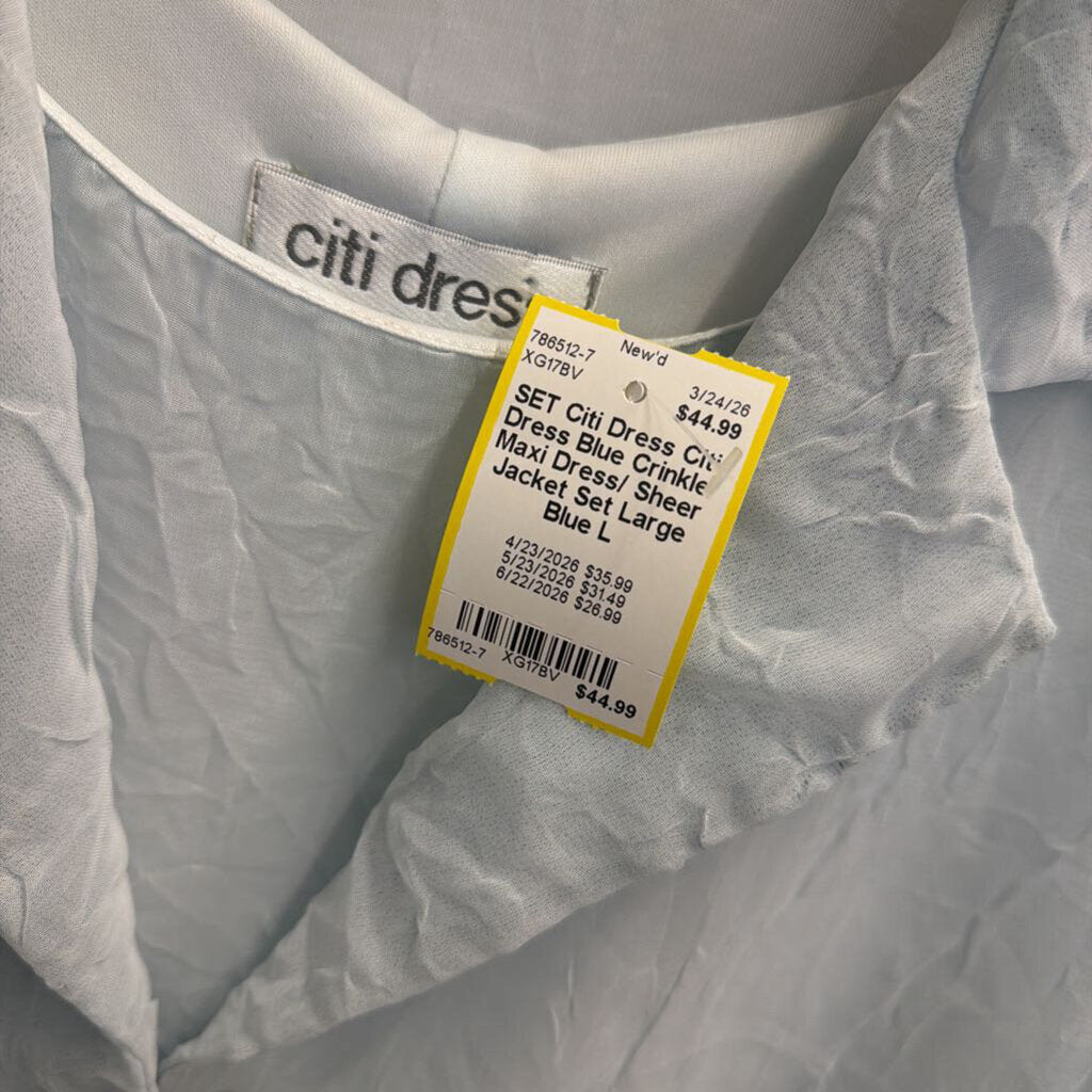 Citi Dress Blue Crinkle Maxi Dress/ Sheer Jacket Set Large