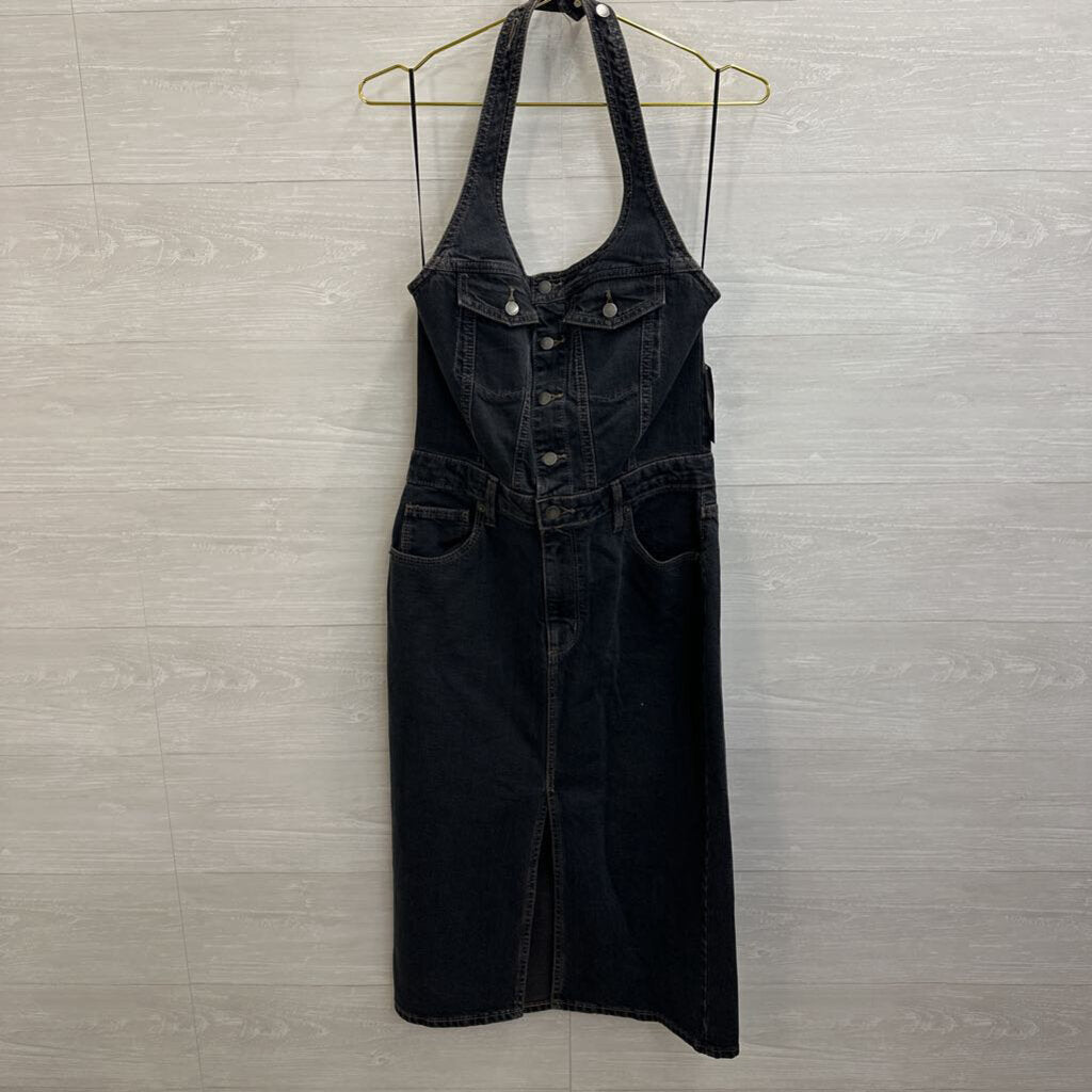 Dark Blue Denim Halter Neck Midi Dress 8