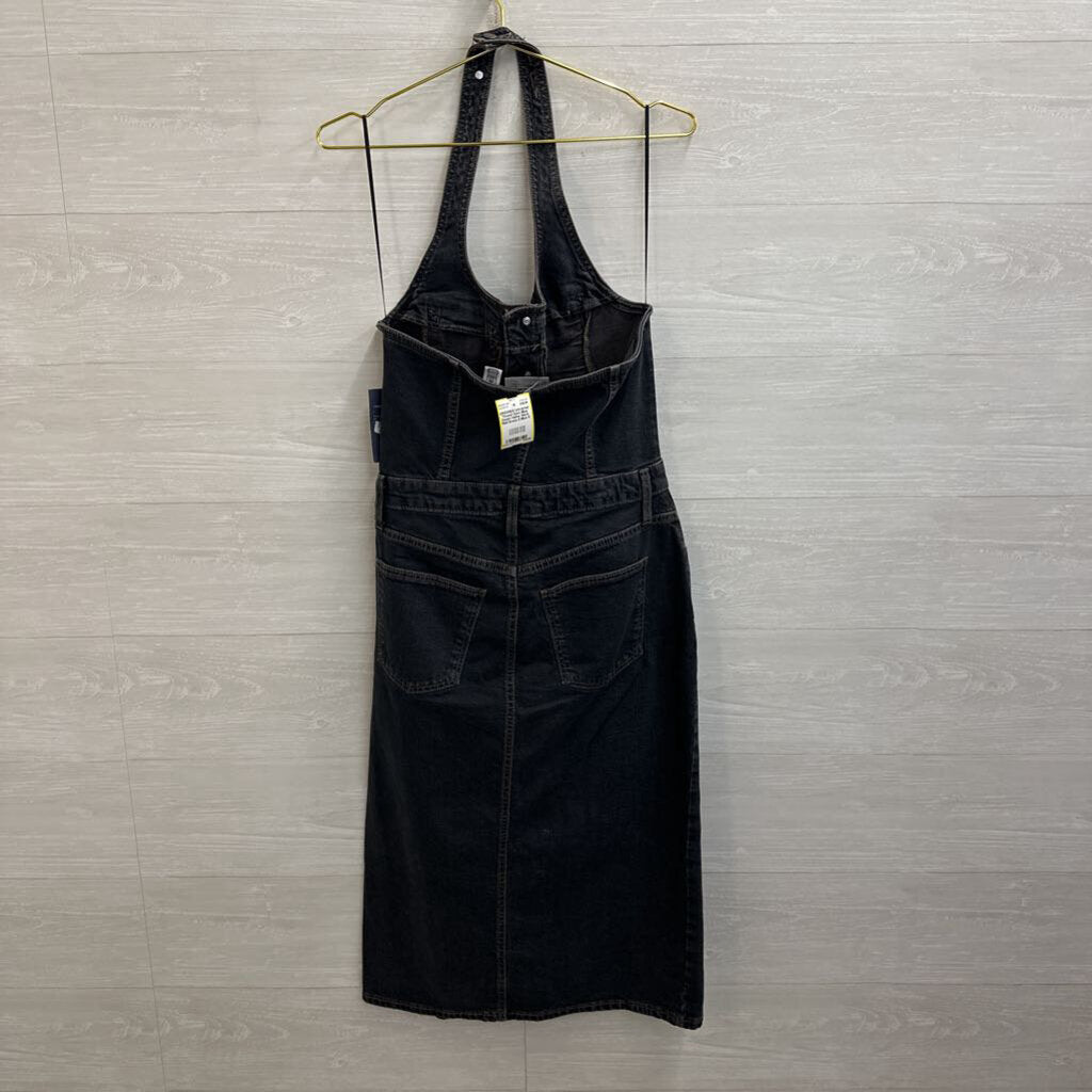 Dark Blue Denim Halter Neck Midi Dress 8