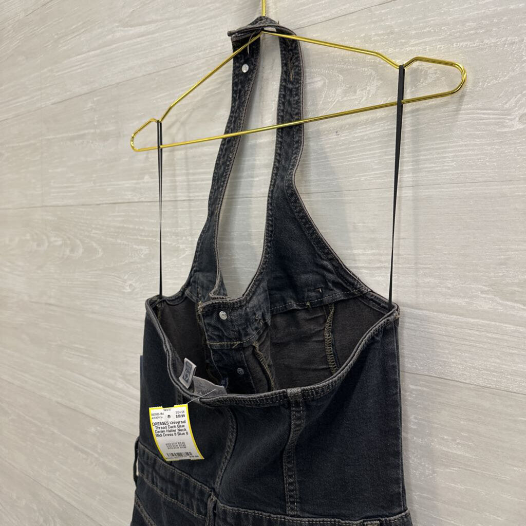Dark Blue Denim Halter Neck Midi Dress 8
