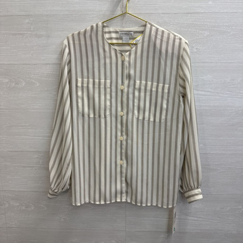 Vintage Liz Claiborne White Striped Long Sleeve Button Front Top 6