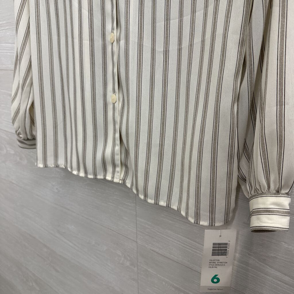 Vintage Liz Claiborne White Striped Long Sleeve Button Front Top 6
