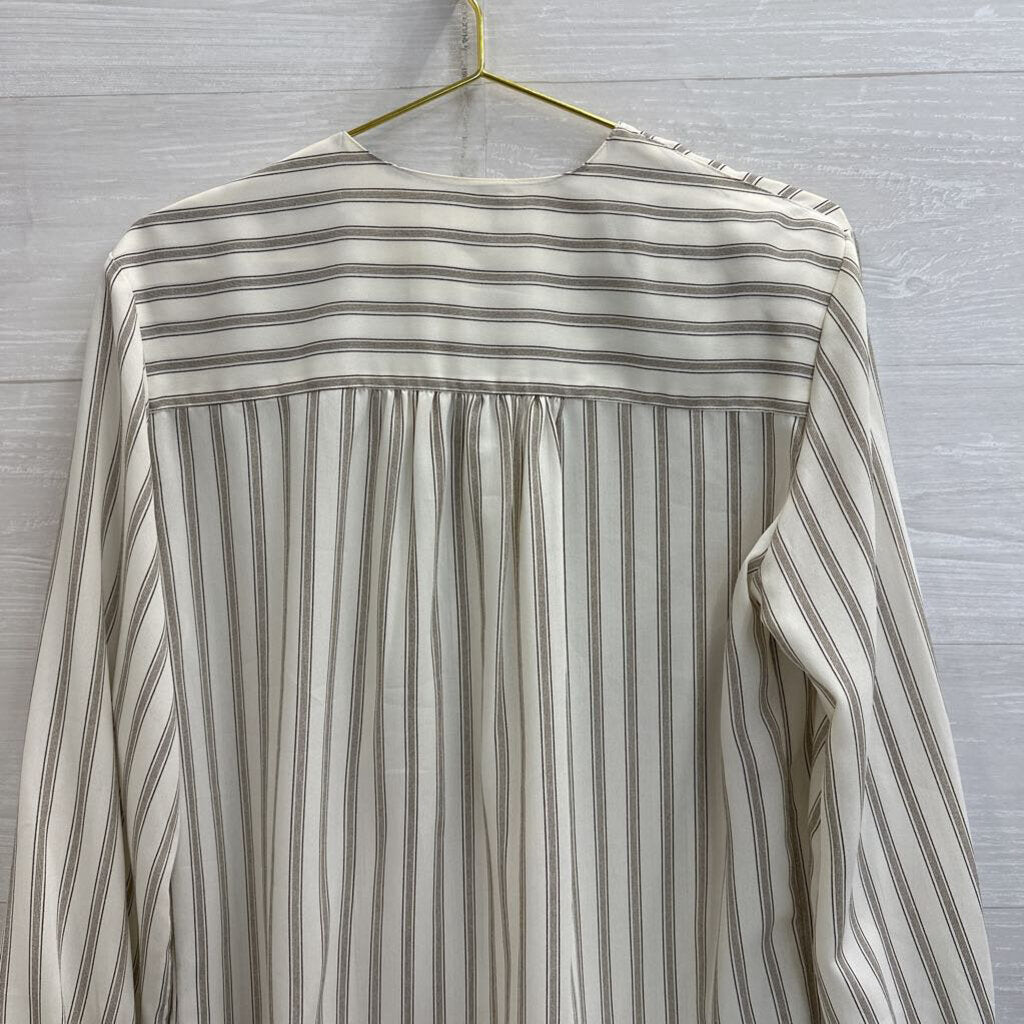 Vintage Liz Claiborne White Striped Long Sleeve Button Front Top 6