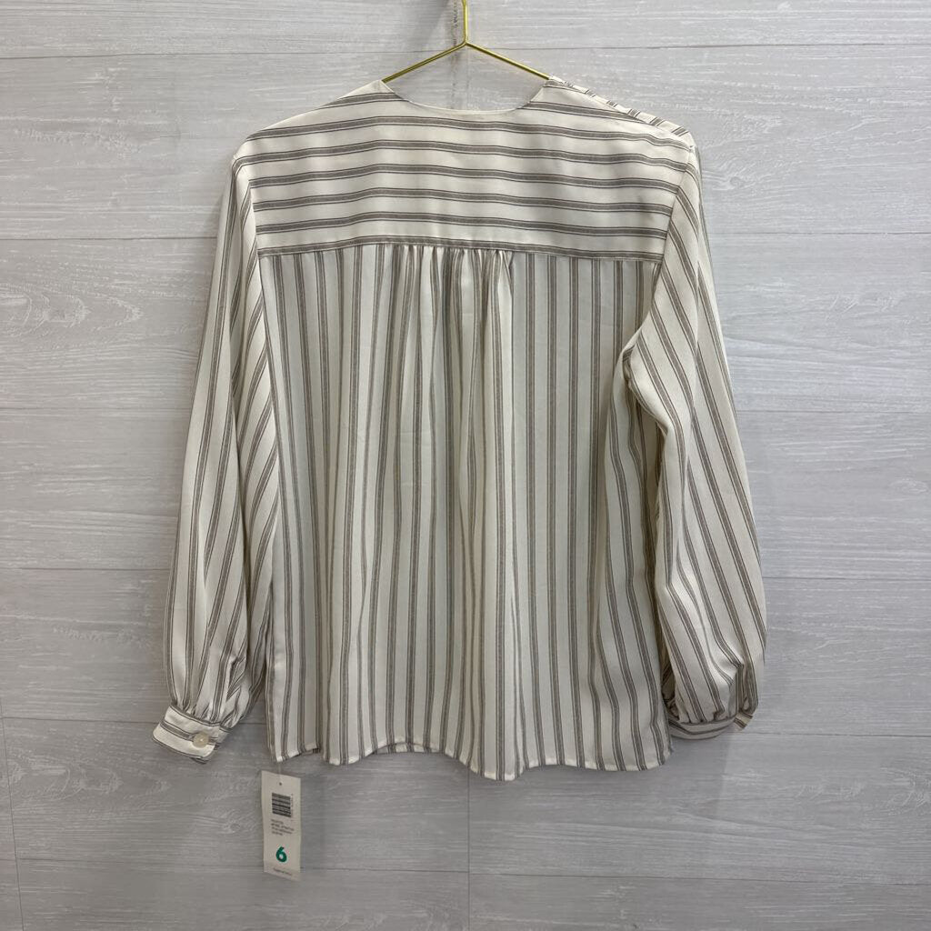 Vintage Liz Claiborne White Striped Long Sleeve Button Front Top 6