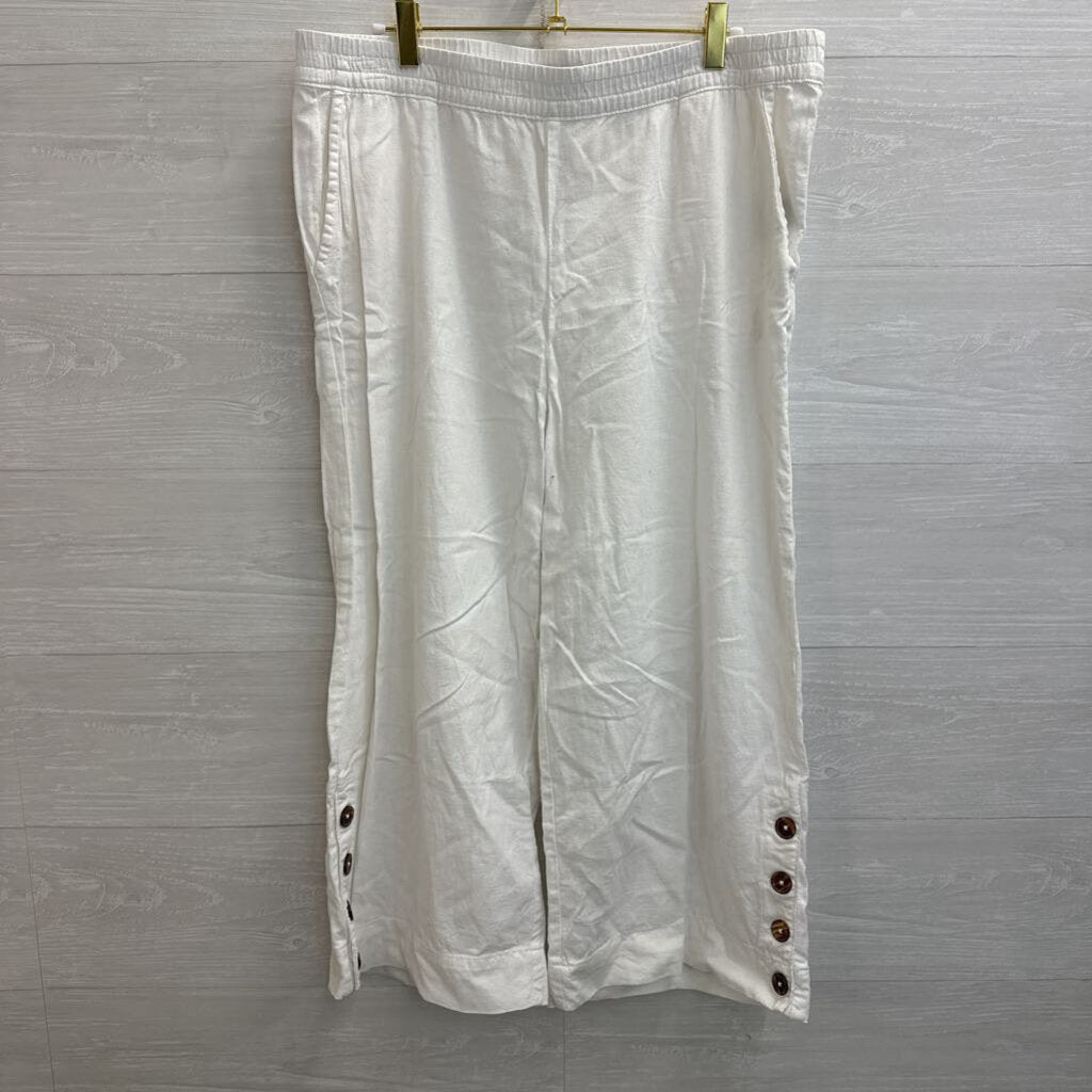 Caribbean Joe White Linen Blend Pull On Pants Large