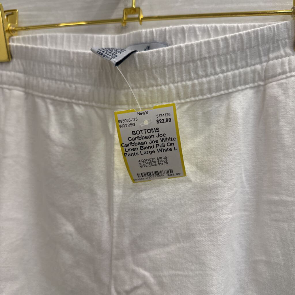 Caribbean Joe White Linen Blend Pull On Pants Large