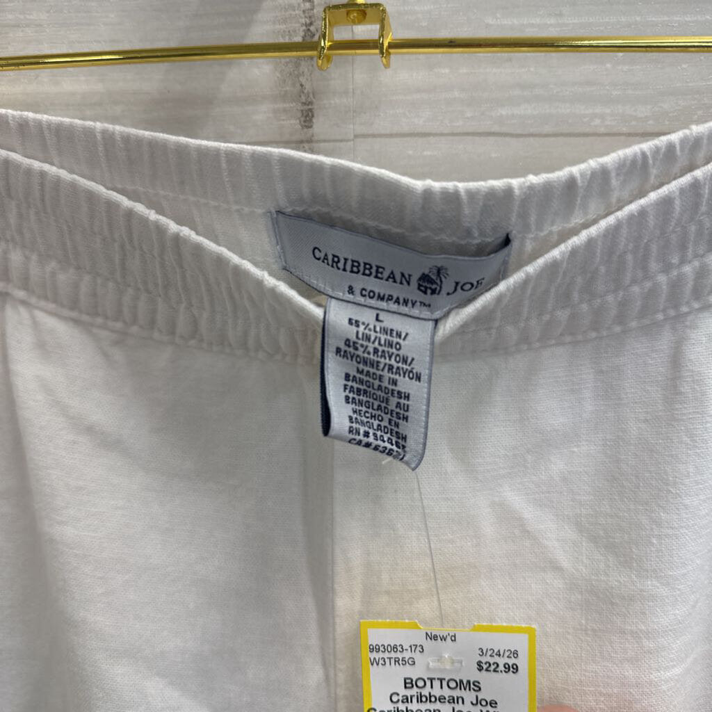 Caribbean Joe White Linen Blend Pull On Pants Large