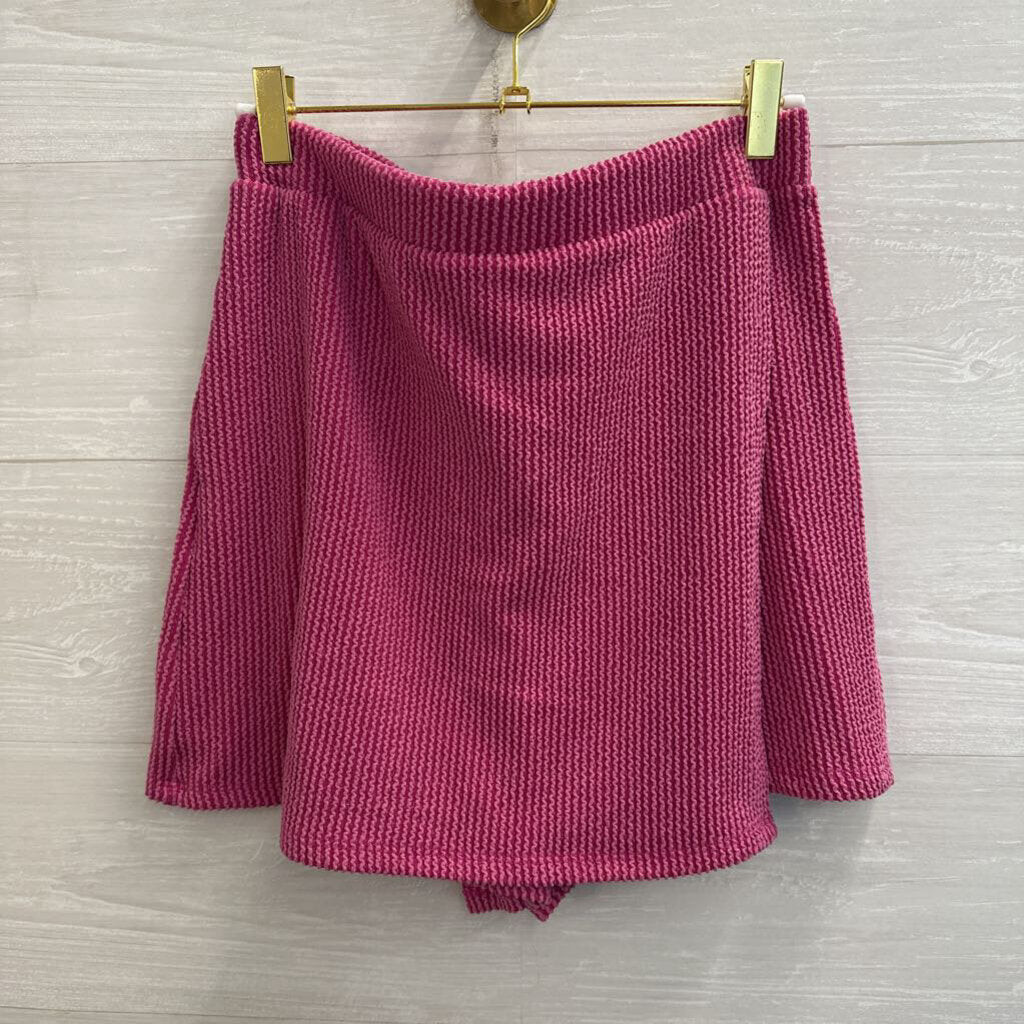 Wasabi and Mint Pink Textured Faux Wrap Skort Large
