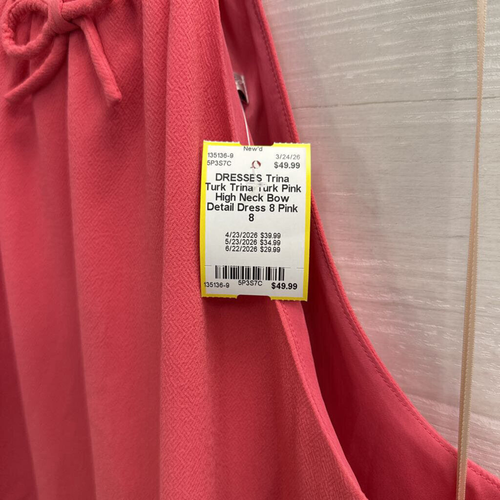 Trina Turk Pink High Neck Bow Detail Dress 8