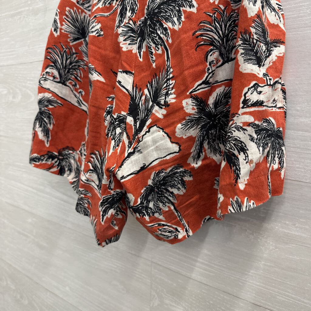 Tahari Orange/ White Print 100% Linen Belted Shorts 6