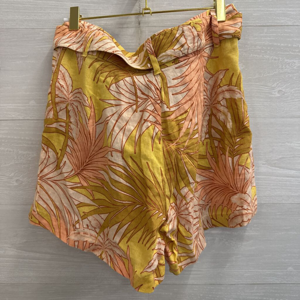 Tahari Biege/ Multi Print 100% Linen Belted Shorts 6