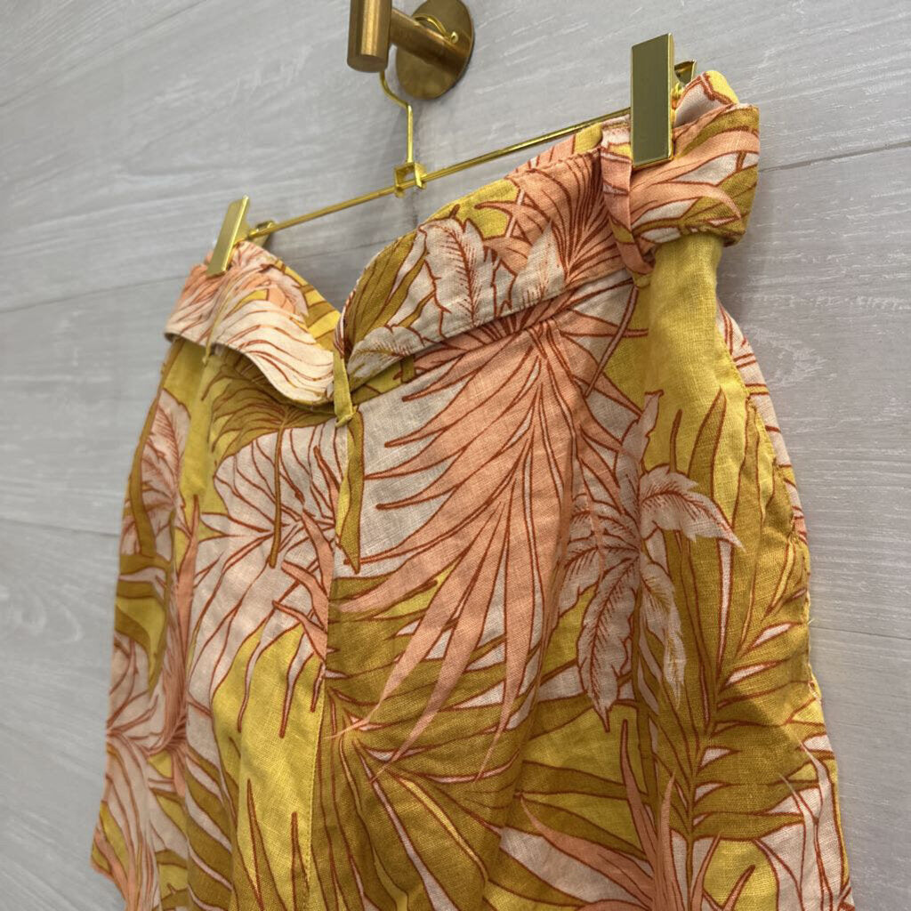 Tahari Biege/ Multi Print 100% Linen Belted Shorts 6