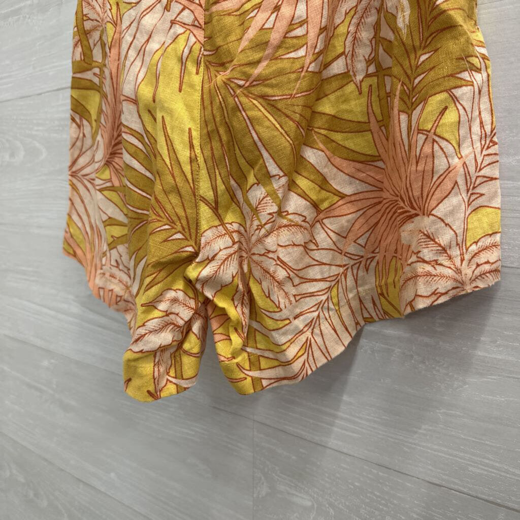 Tahari Biege/ Multi Print 100% Linen Belted Shorts 6