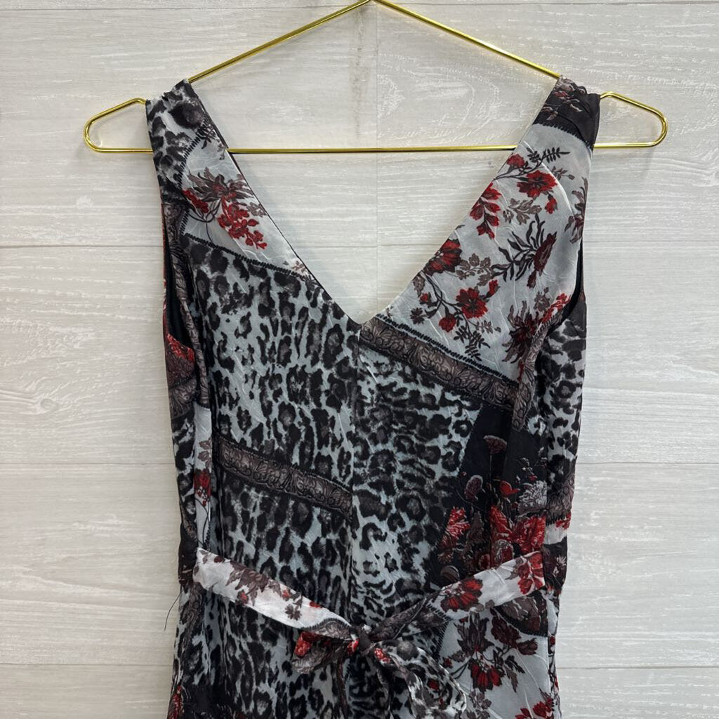 Zoey Beth Brown/ Blue/ Multi Print Sleeveless Maxi Dress Medium